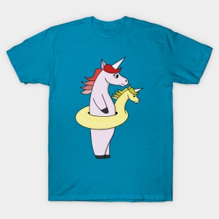 Unicorn using a unicorn-shaped pool float T-Shirt